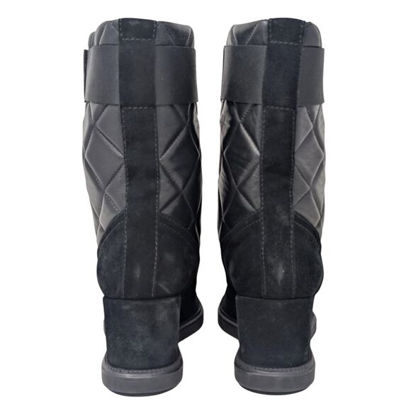 Aquatalia Caliana 8.5 Black Weatherproof Quilted Leather Suede Wedge Boots - Picture 3 of 7